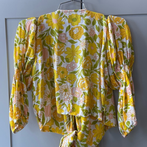 Faithfull the brand yellow floral bisset wrap top jolene cropped boho small - Picture 8 of 9